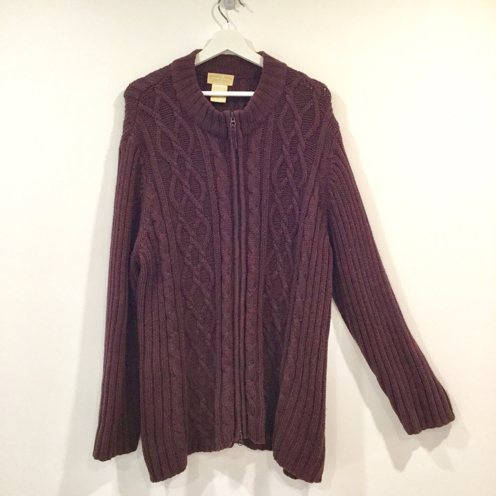 Burgundy Cotton Ginny Plus Cable Knit Cottagecore Oversized Heavy Sweater Sz XL